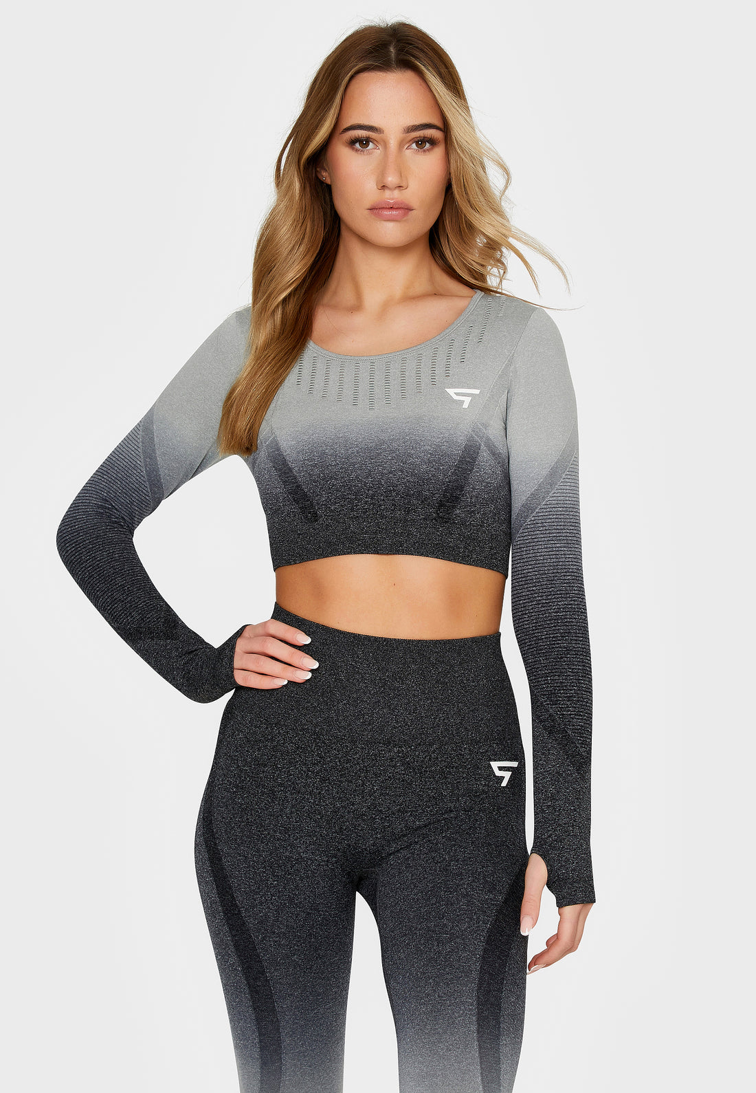 Long sleeve Dark Ombre+ Seamless Cropped Long Sleeve Sport Top