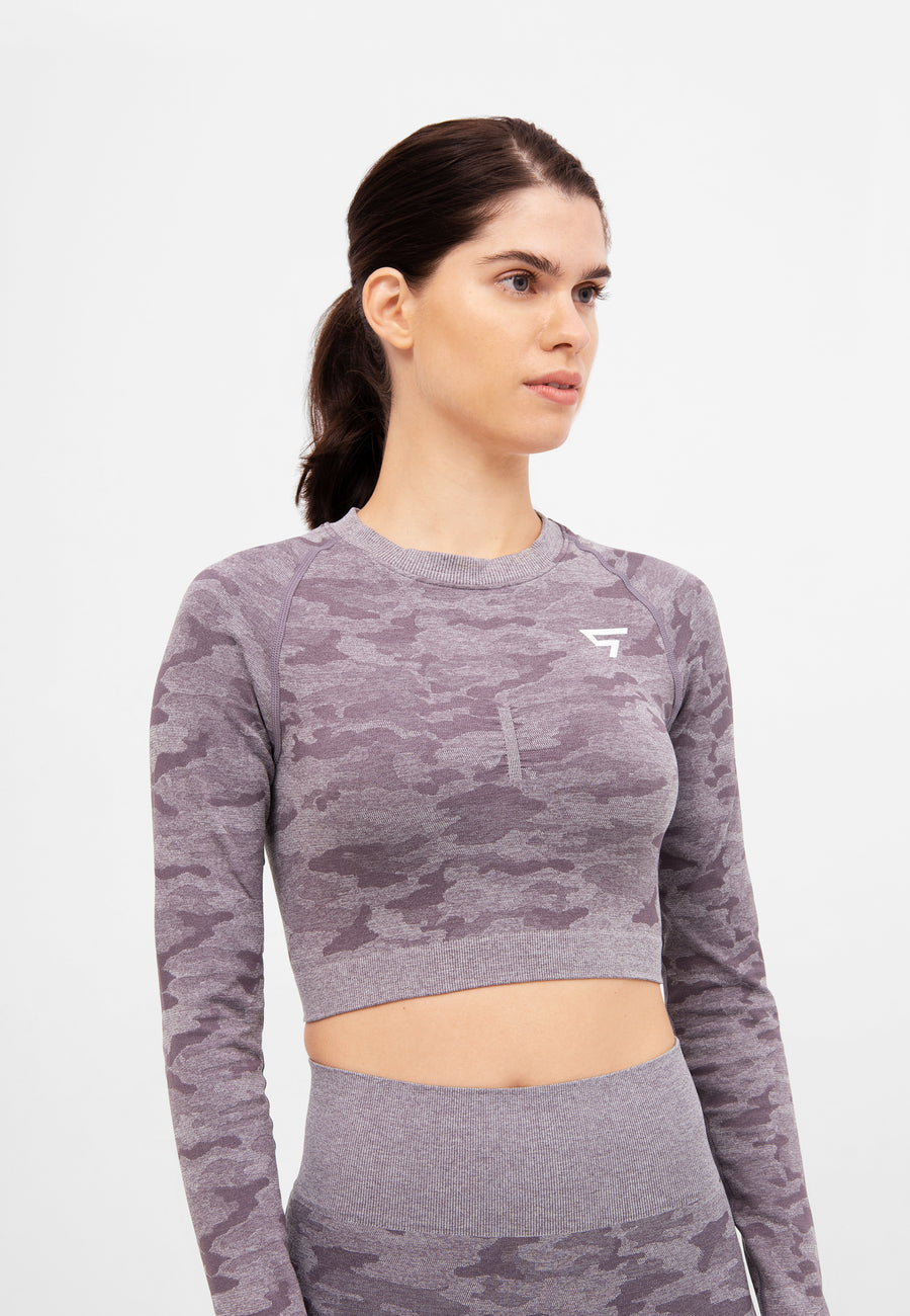 Long Sleeve Camo+ Seamless Cropped Long Sleeve Sport Top - Squatproof