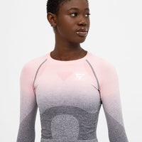 Long Sleeve Ombre Seamless Cropped Long Sleeve Sport Top - Squatproof