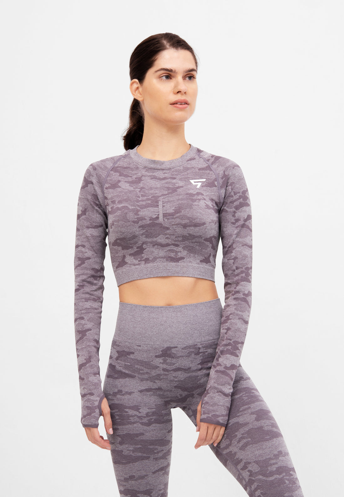 Long Sleeve Camo+ Seamless Cropped Long Sleeve Sport Top - Squatproof