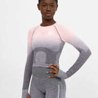 Long Sleeve Ombre Seamless Cropped Long Sleeve Sport Top - Squatproof