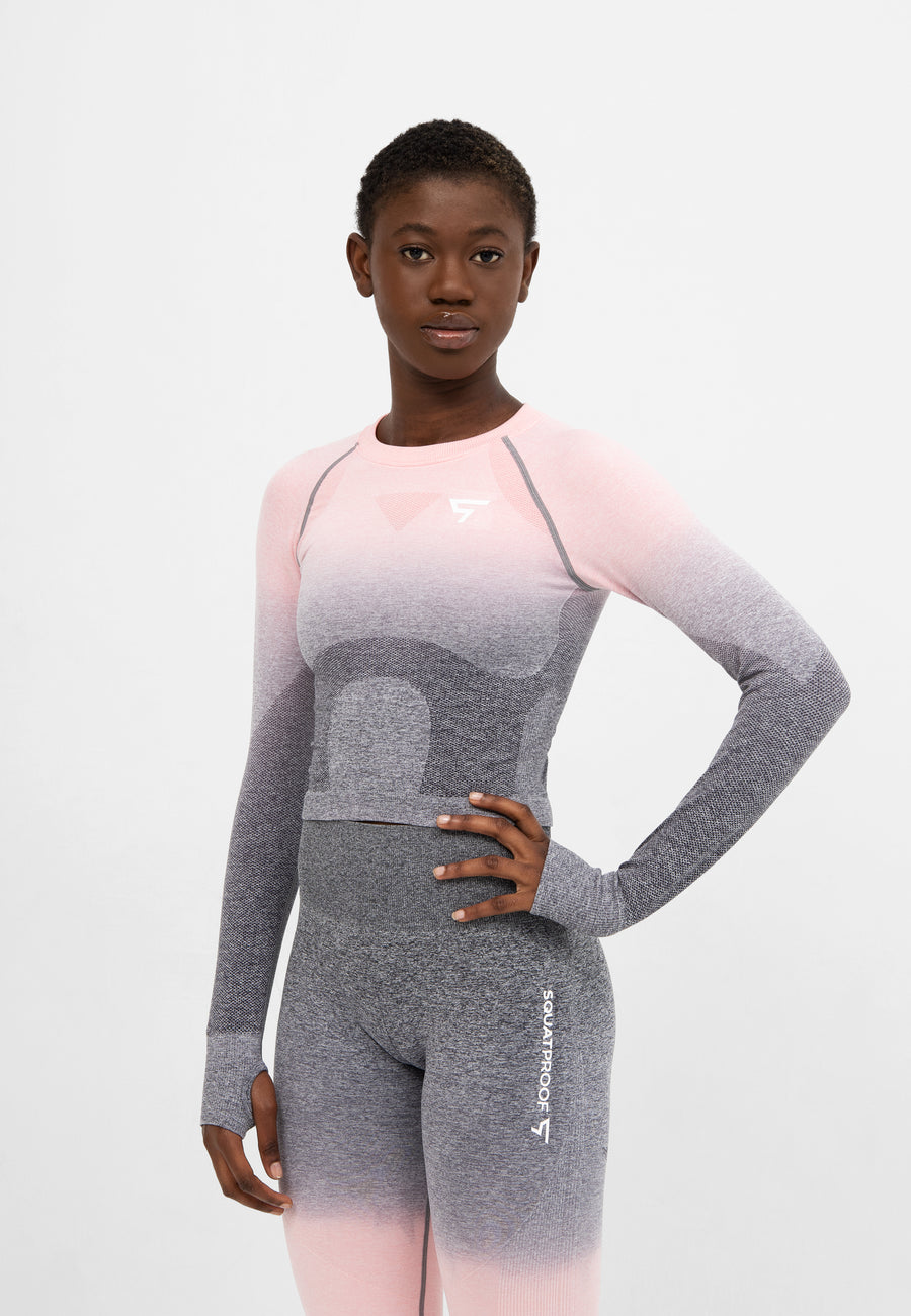 Long Sleeve Ombre Seamless Cropped Long Sleeve Sport Top - Squatproof