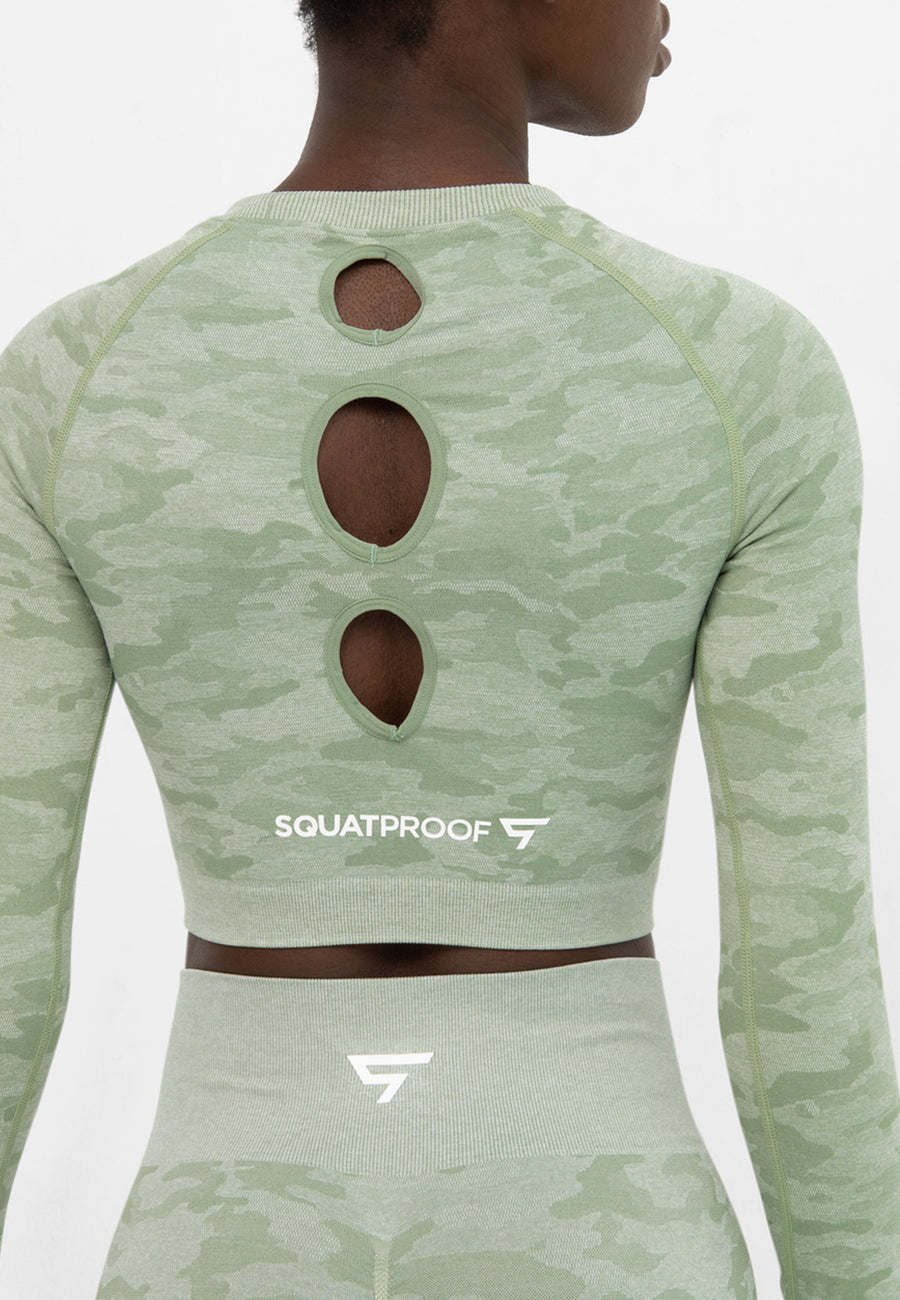 Long Sleeve Camo+ Seamless Cropped Long Sleeve Sport Top - Squatproof