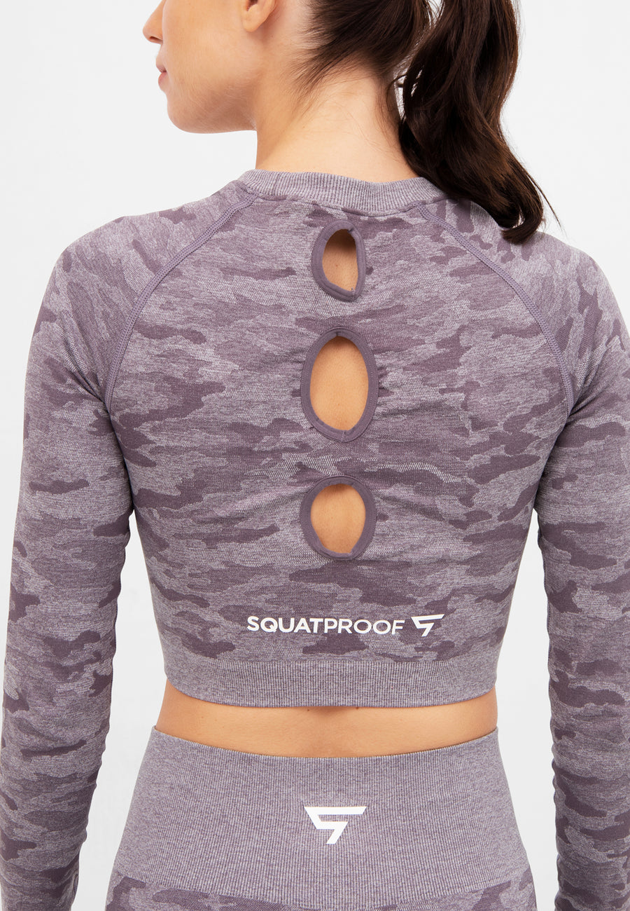 Long Sleeve Camo+ Seamless Cropped Long Sleeve Sport Top - Squatproof