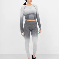 Long Sleeve Ombre Seamless Cropped Long Sleeve Sport Top - Squatproof