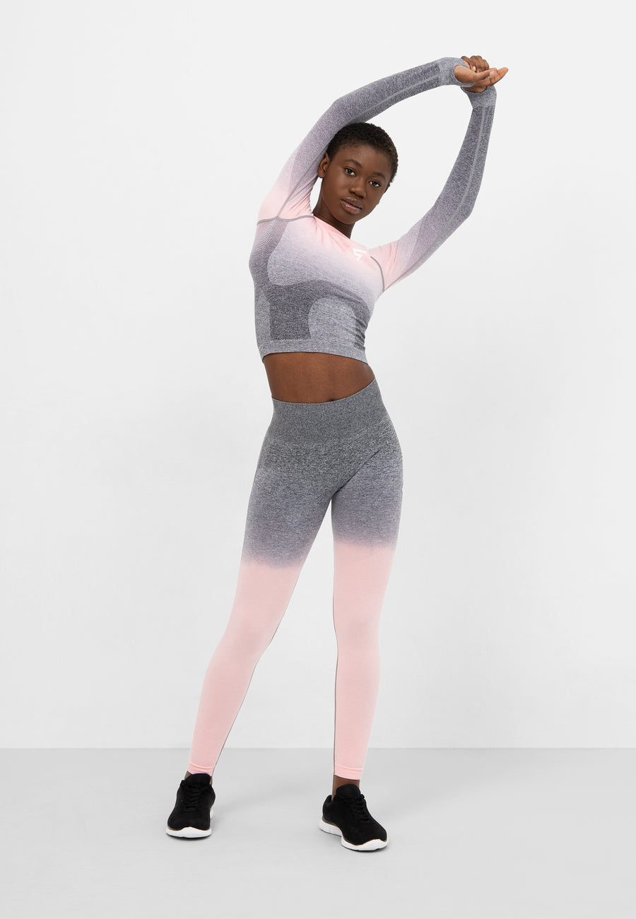 Long Sleeve Ombre Seamless Cropped Long Sleeve Sport Top - Squatproof