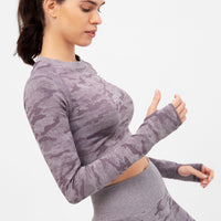 Long Sleeve Camo+ Seamless Cropped Long Sleeve Sport Top - Squatproof