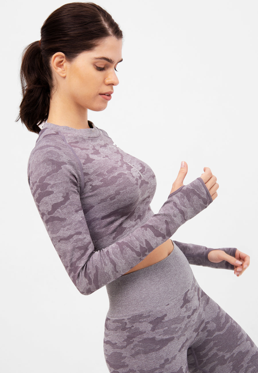 Long Sleeve Camo+ Seamless Cropped Long Sleeve Sport Top - Squatproof