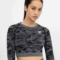 Long Sleeve Camo+ Seamless Cropped Long Sleeve Sport Top - Squatproof