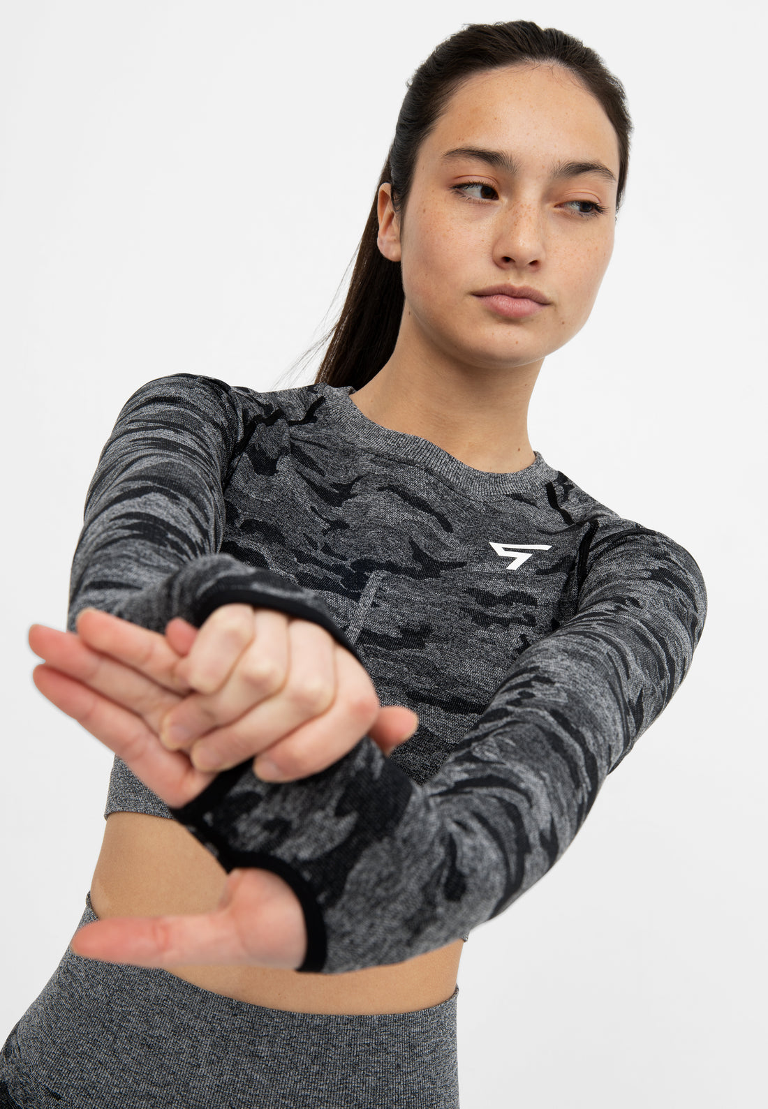 Long Sleeve Camo+ Seamless Cropped Long Sleeve Sport Top - Squatproof