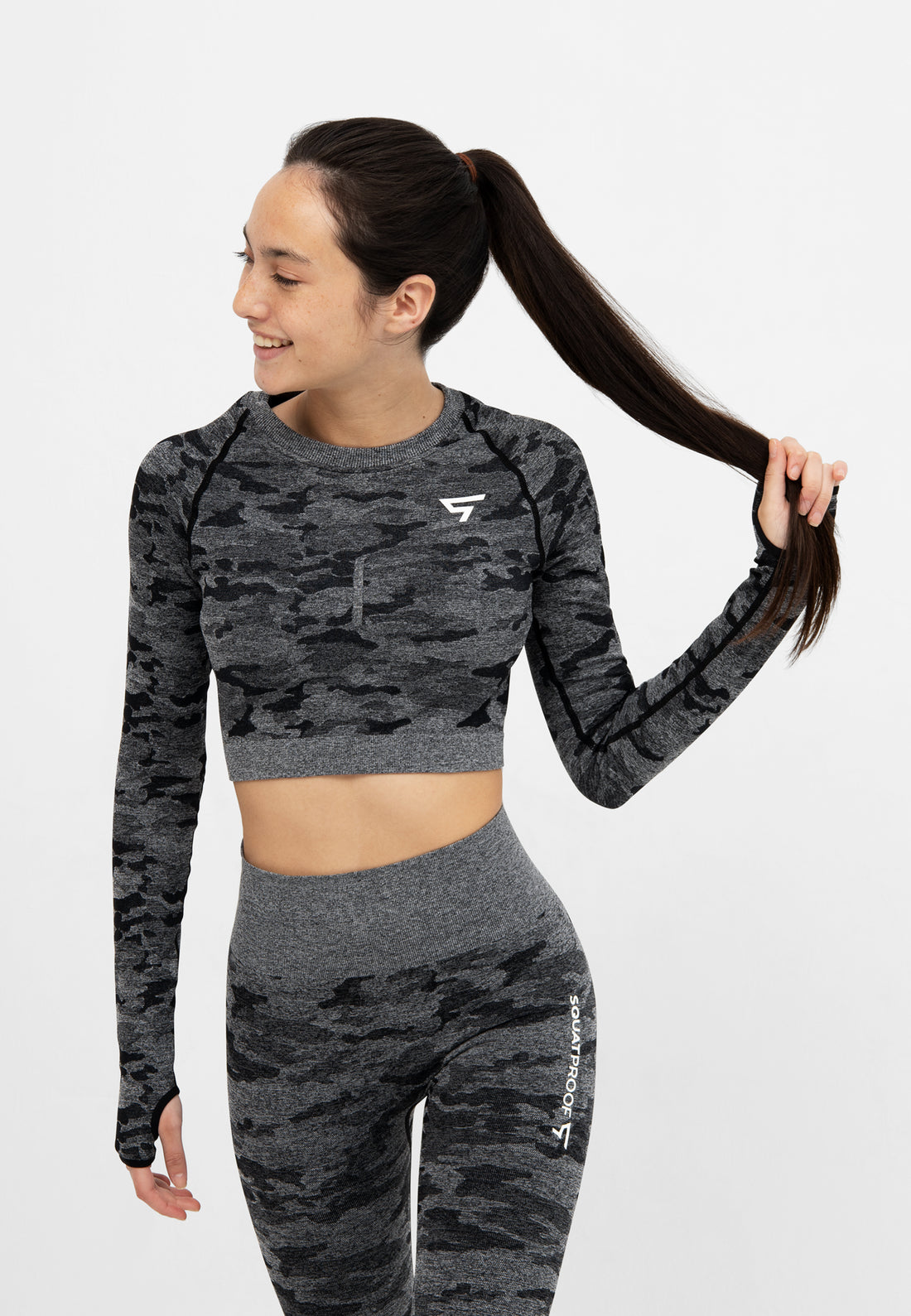 Long Sleeve Camo+ Seamless Cropped Long Sleeve Sport Top - Squatproof