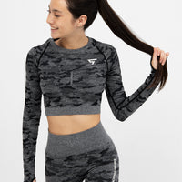 Long Sleeve Camo+ Seamless Cropped Long Sleeve Sport Top - Squatproof