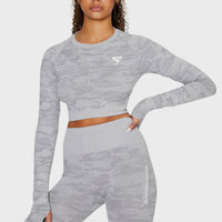 Long Sleeve Camo+ Seamless Cropped Long Sleeve Sport Top - Squatproof