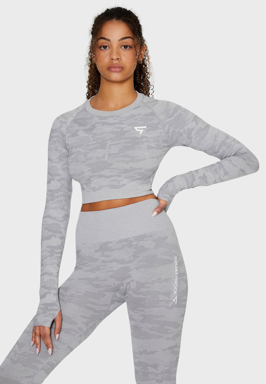 Long Sleeve Camo+ Seamless Cropped Long Sleeve Sport Top - Squatproof