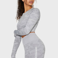 Long Sleeve Camo+ Seamless Cropped Long Sleeve Sport Top - Squatproof