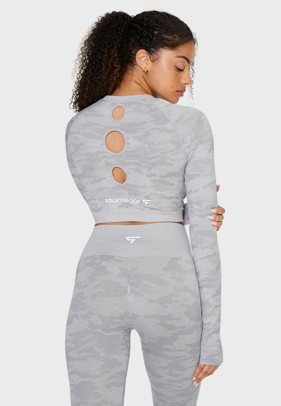 Long Sleeve Camo+ Seamless Cropped Long Sleeve Sport Top - Squatproof