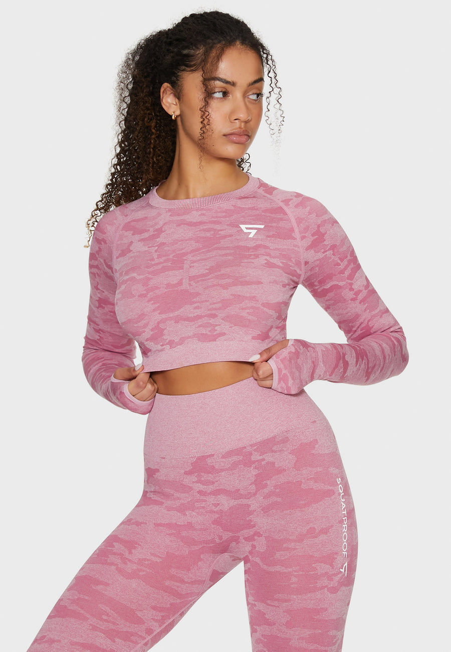 Long Sleeve Camo+ Seamless Cropped Long Sleeve Sport Top - Squatproof