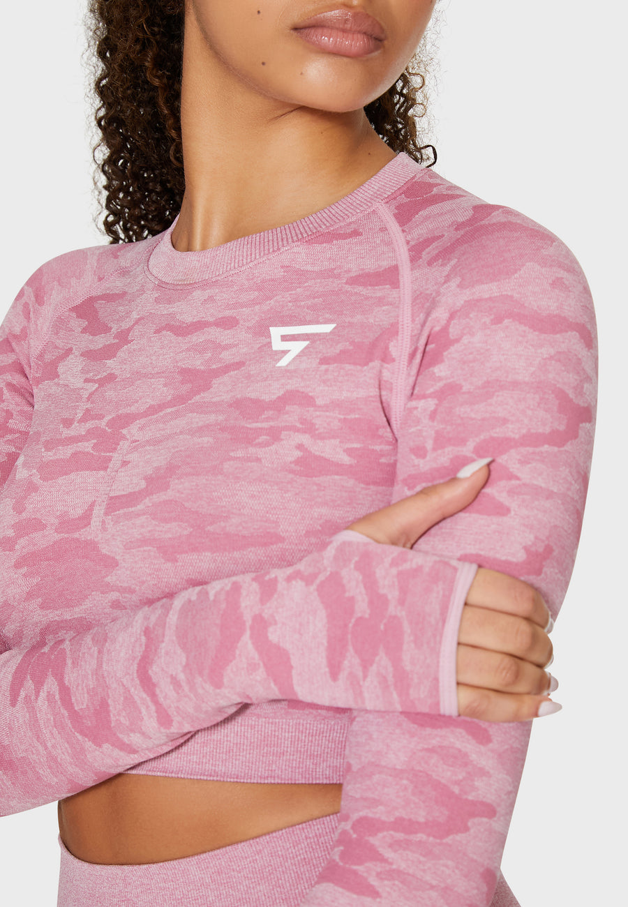 Long Sleeve Camo+ Seamless Cropped Long Sleeve Sport Top - Squatproof