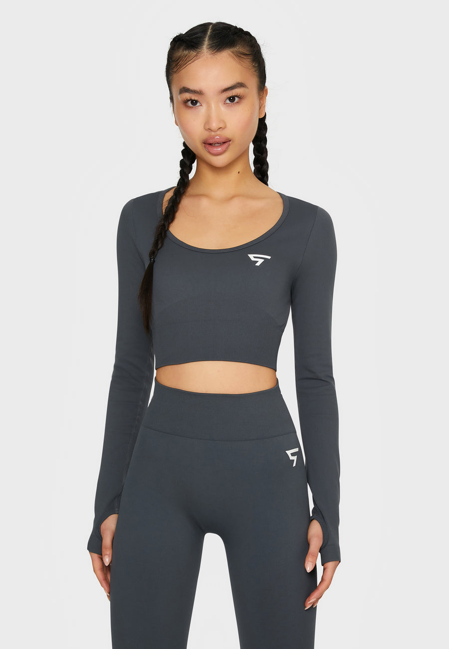 Long sleeve Press+ Seamless Cropped Long Sleeve Sport Top - Squatproof