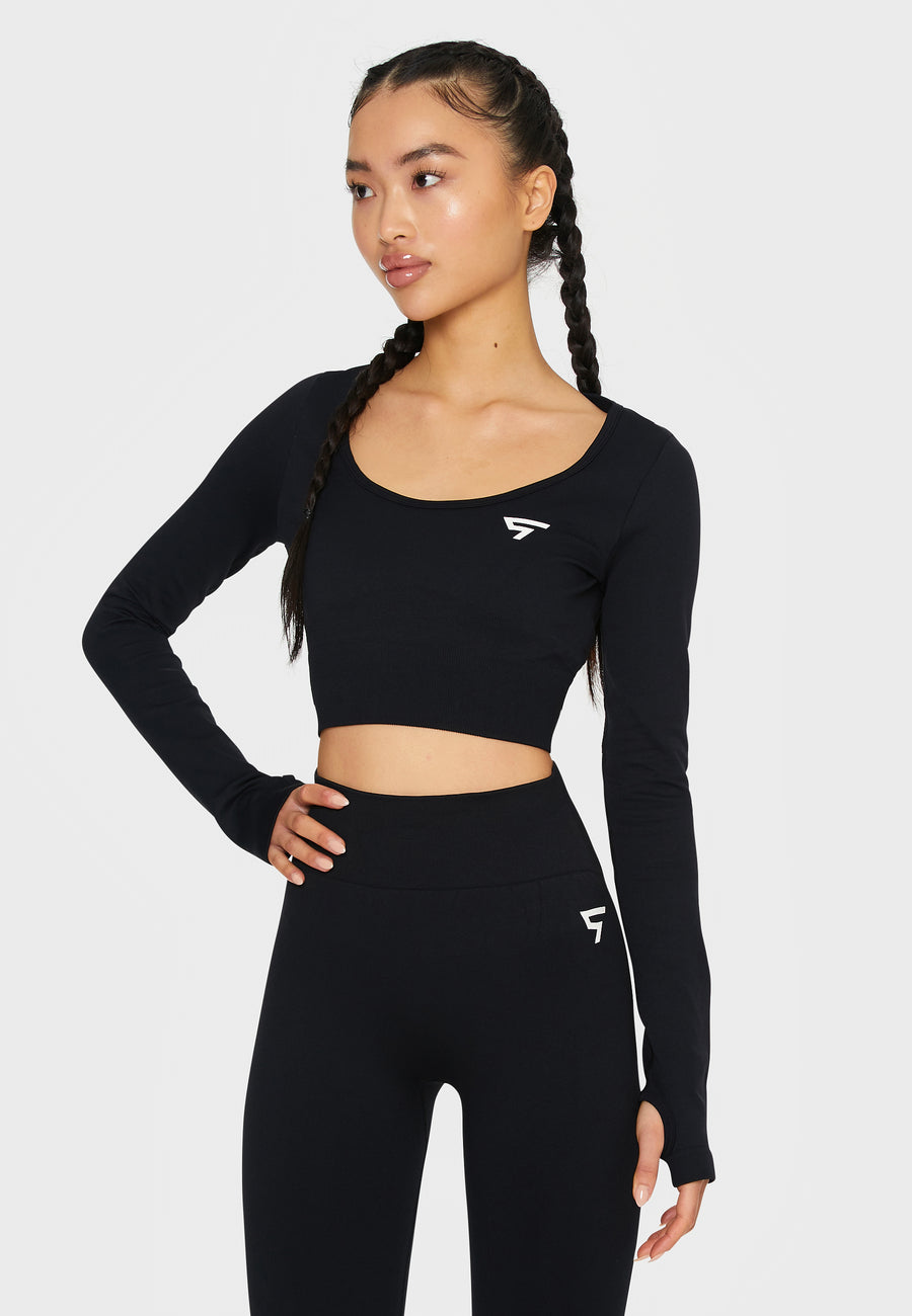 Long sleeve Press+ Seamless Cropped Long Sleeve Sport Top - Squatproof