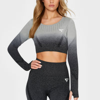 Long sleeve Dark Ombre+ Seamless Cropped Long Sleeve Sport Top - Squatproof