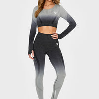 Long sleeve Dark Ombre+ Seamless Cropped Long Sleeve Sport Top - Squatproof