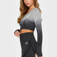 Long sleeve Dark Ombre+ Seamless Cropped Long Sleeve Sport Top - Squatproof