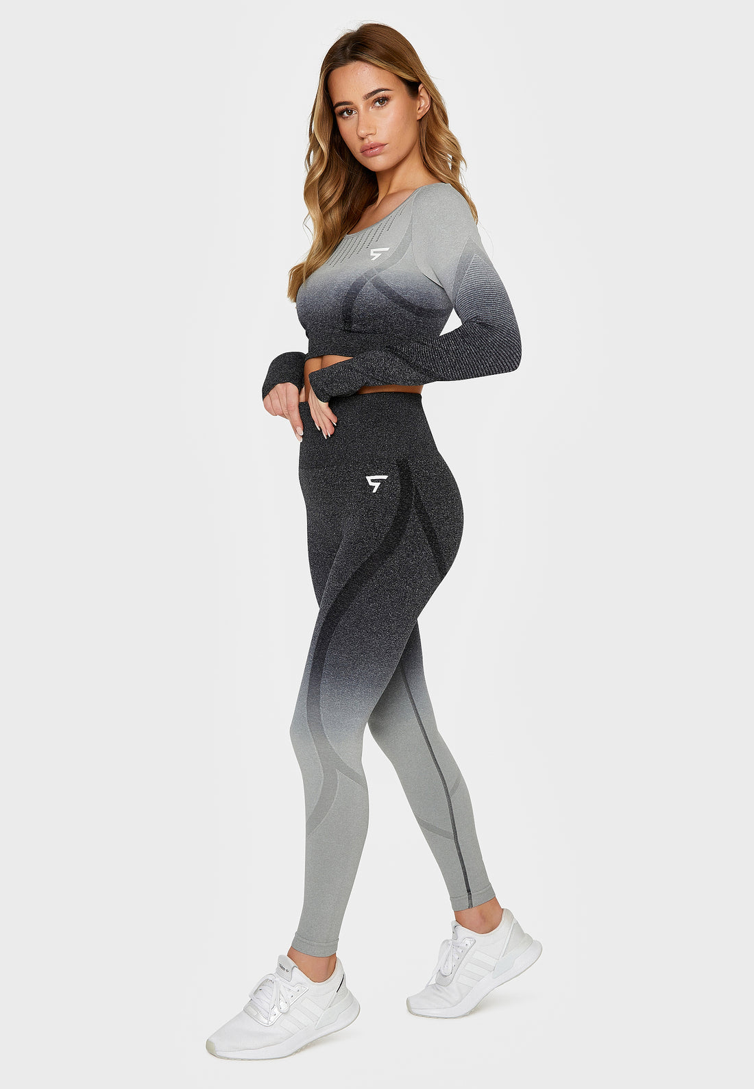 Long sleeve Dark Ombre+ Seamless Cropped Long Sleeve Sport Top - Squatproof