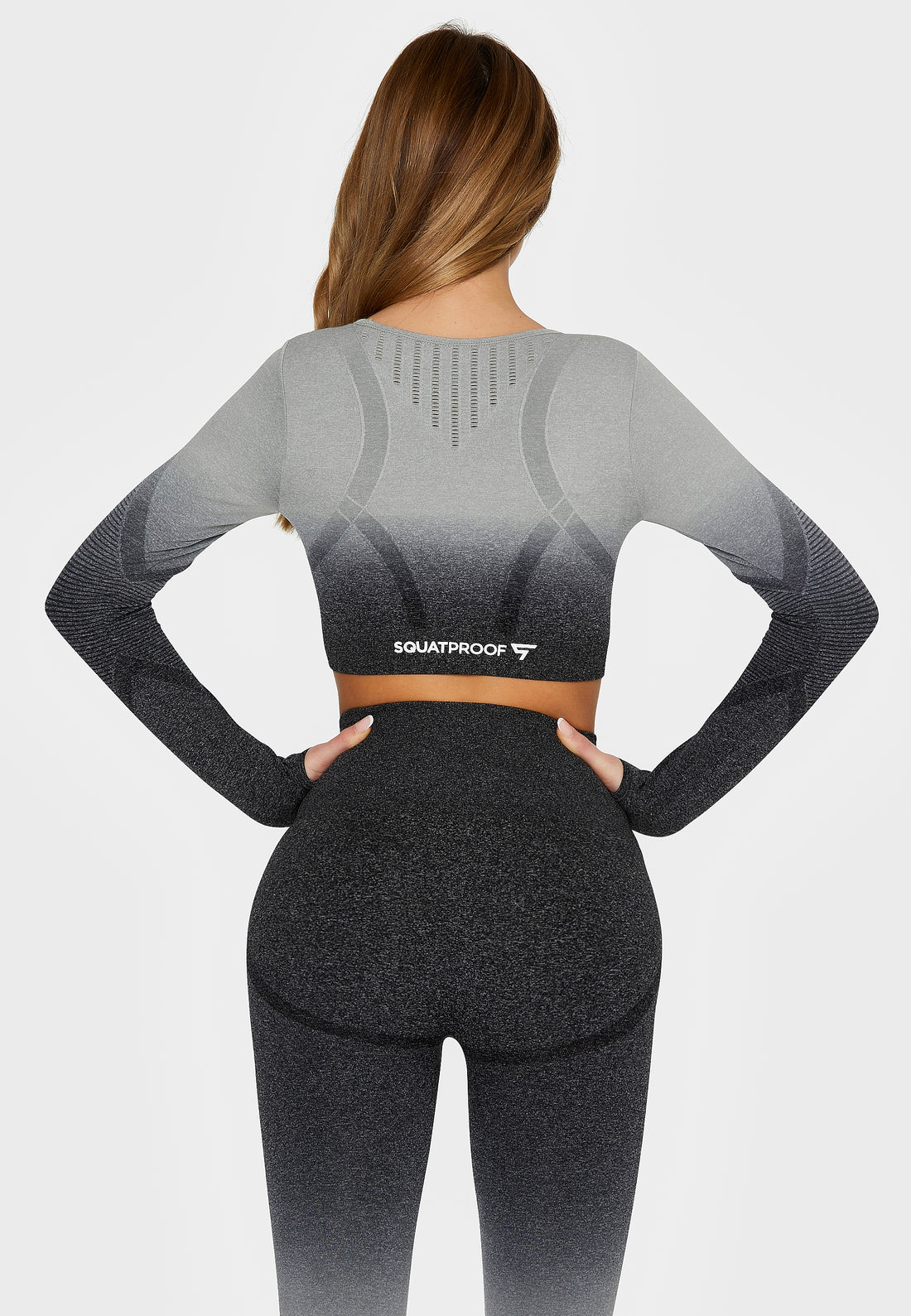 Long sleeve Dark Ombre+ Seamless Cropped Long Sleeve Sport Top - Squatproof