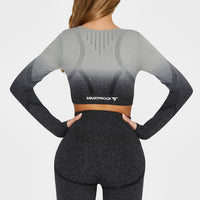 Long sleeve Dark Ombre+ Seamless Cropped Long Sleeve Sport Top - Squatproof