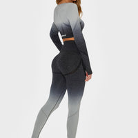 Long sleeve Dark Ombre+ Seamless Cropped Long Sleeve Sport Top - Squatproof