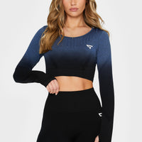 Long sleeve Dark Ombre+ Seamless Cropped Long Sleeve Sport Top - Squatproof