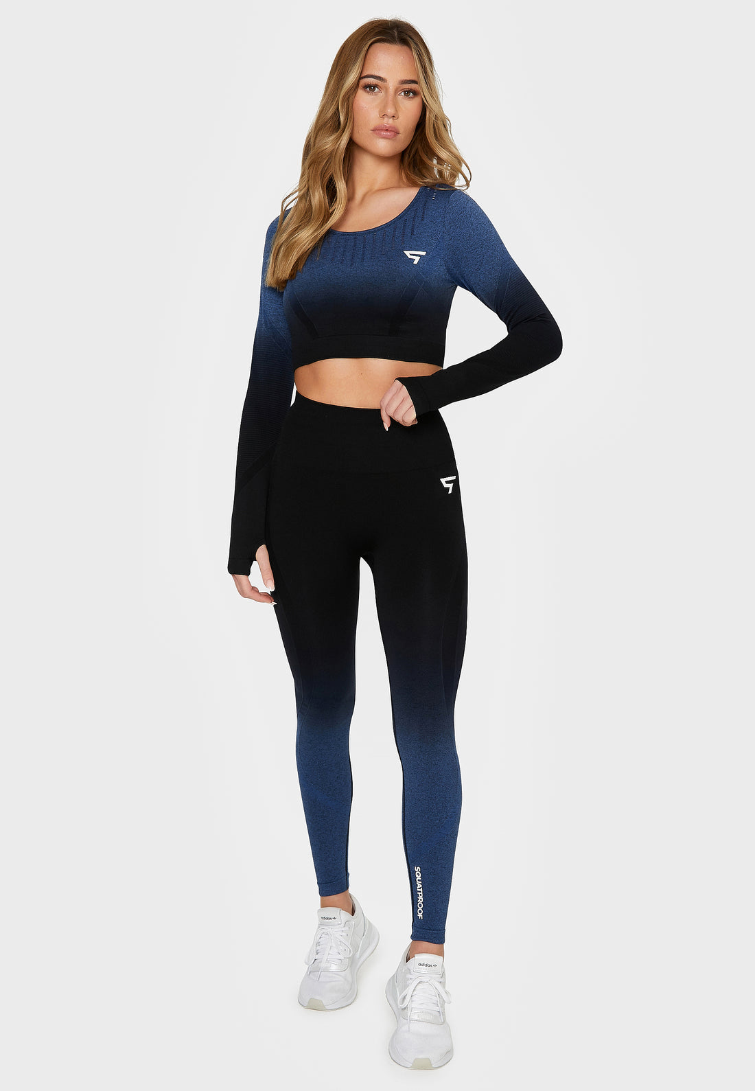 Long sleeve Dark Ombre+ Seamless Cropped Long Sleeve Sport Top - Squatproof