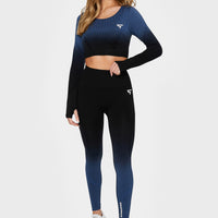 Long sleeve Dark Ombre+ Seamless Cropped Long Sleeve Sport Top - Squatproof