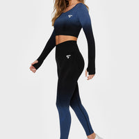 Long sleeve Dark Ombre+ Seamless Cropped Long Sleeve Sport Top - Squatproof