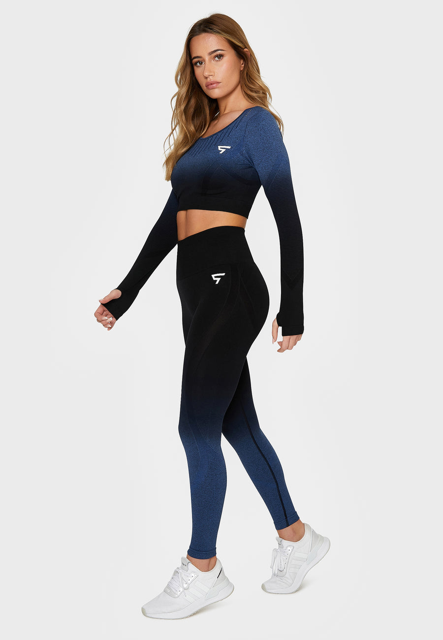 Long sleeve Dark Ombre+ Seamless Cropped Long Sleeve Sport Top - Squatproof