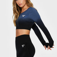 Long sleeve Dark Ombre+ Seamless Cropped Long Sleeve Sport Top - Squatproof