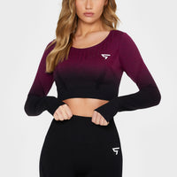 Long sleeve Dark Ombre+ Seamless Cropped Long Sleeve Sport Top - Squatproof