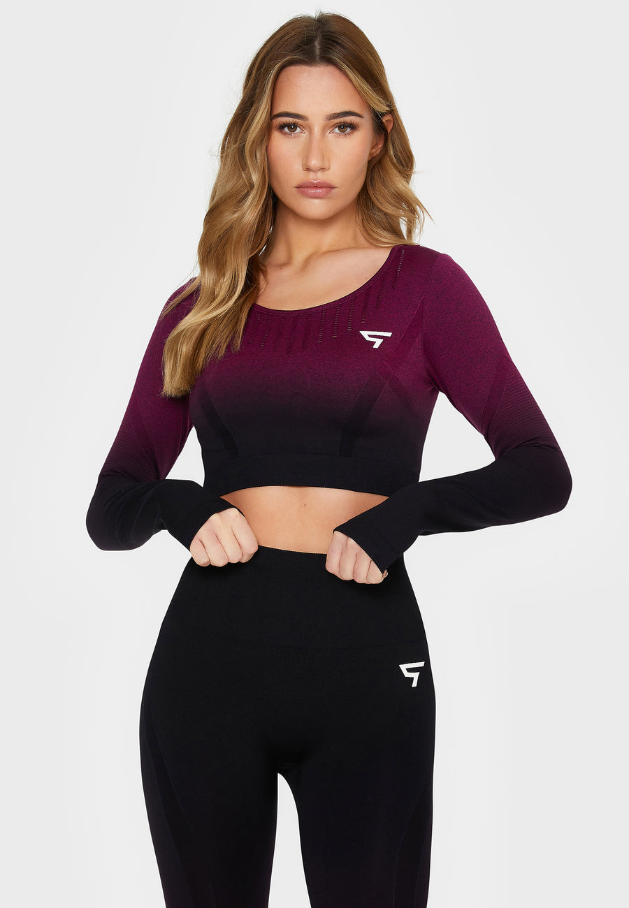 Lange mouwen Dark Ombre+ Naadloze Cropped Lange Mouwen Sport Top