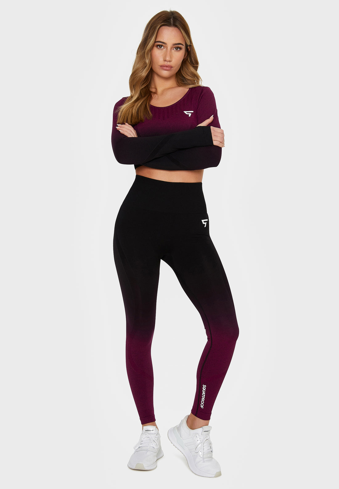 Long sleeve Dark Ombre+ Seamless Cropped Long Sleeve Sport Top - Squatproof