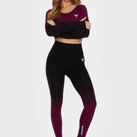 Long sleeve Dark Ombre+ Seamless Cropped Long Sleeve Sport Top - Squatproof