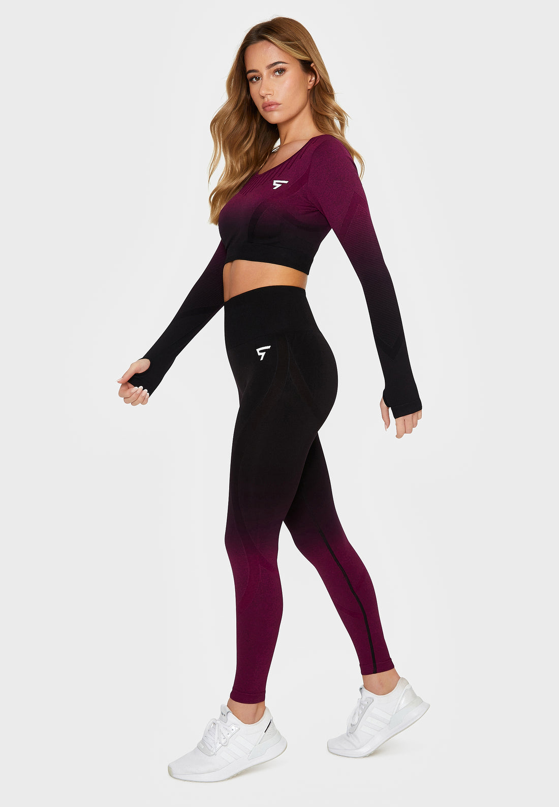 Lange mouwen Dark Ombre+ Naadloze Cropped Lange Mouwen Sport Top