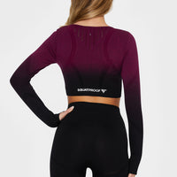 Long sleeve Dark Ombre+ Seamless Cropped Long Sleeve Sport Top - Squatproof