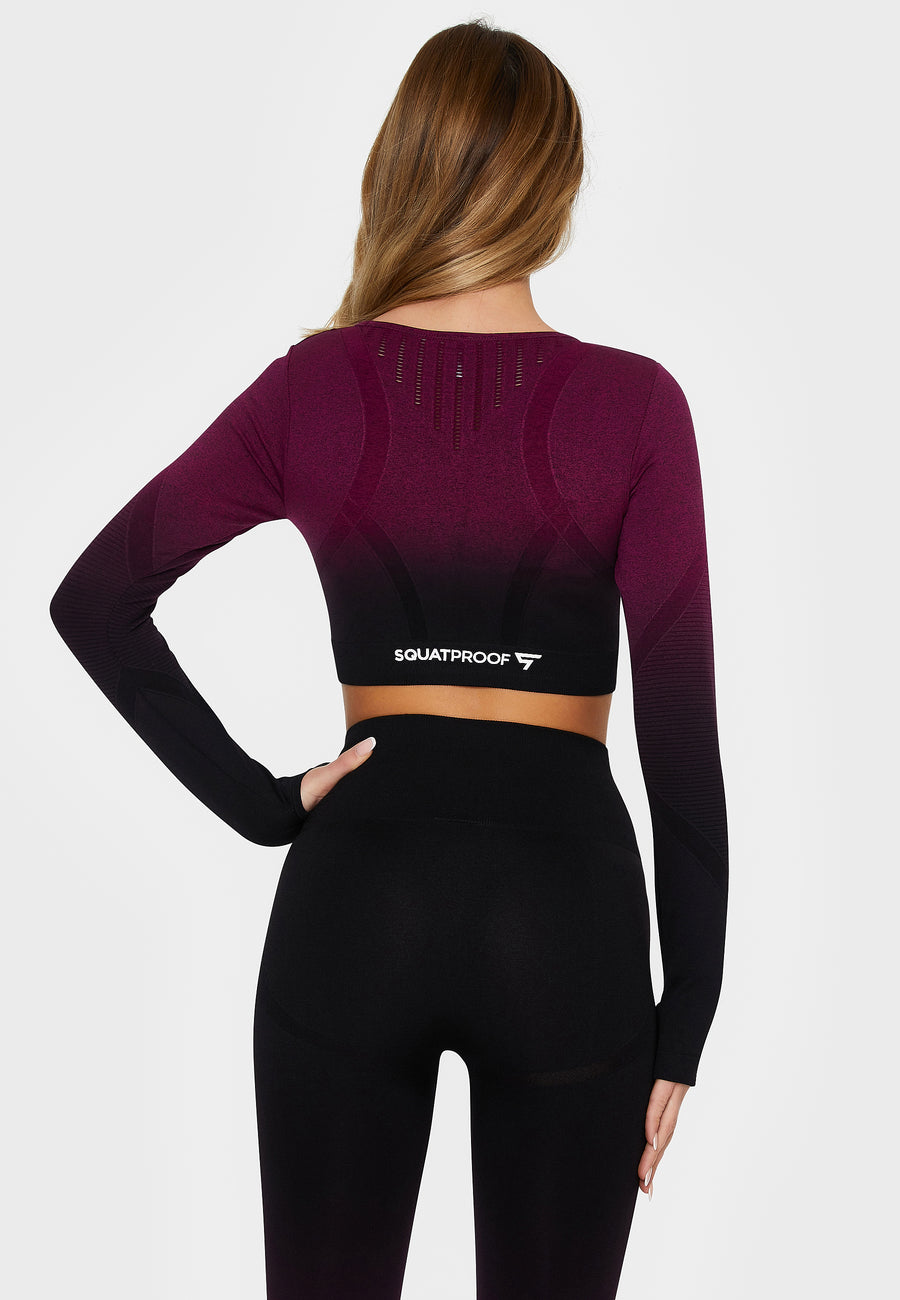 Long sleeve Dark Ombre+ Seamless Cropped Long Sleeve Sport Top - Squatproof