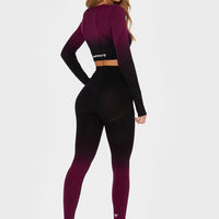 Long sleeve Dark Ombre+ Seamless Cropped Long Sleeve Sport Top - Squatproof