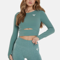 Long Sleeve Hollow Out Cropped Long Sleeve Sports Top - Squatproof