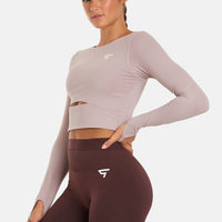 Long Sleeve Hollow Out Cropped Long Sleeve Sports Top - Squatproof