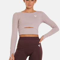 Long Sleeve Hollow Out Cropped Long Sleeve Sports Top - Squatproof