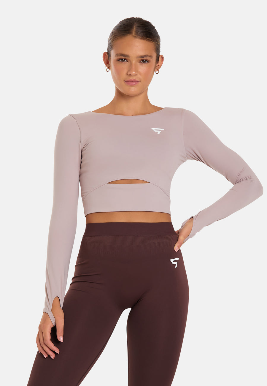 Long Sleeve Hollow Out Cropped Long Sleeve Sports Top - Squatproof