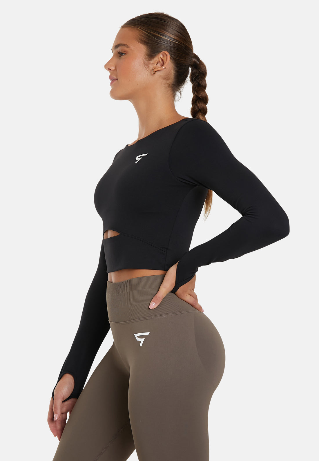 Long Sleeve Hollow Out Cropped Long Sleeve Sports Top - Squatproof